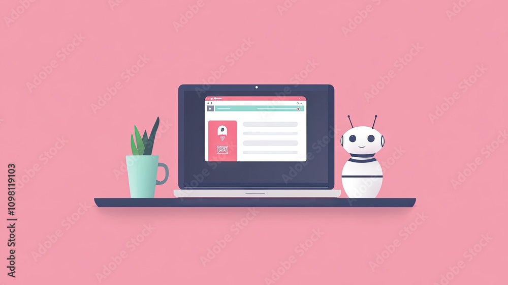 Poster laptop display with an ai chatbot helping a user resolve a support query