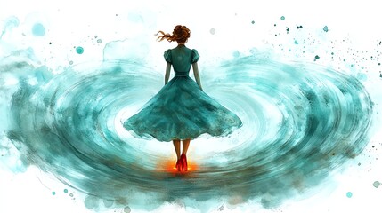 The Wizard of Oz. Whimsical girl in a swirling blue background