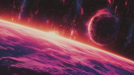 Obraz premium Stunning Cosmic Landscape with Vibrant Colors and Celestial Elements