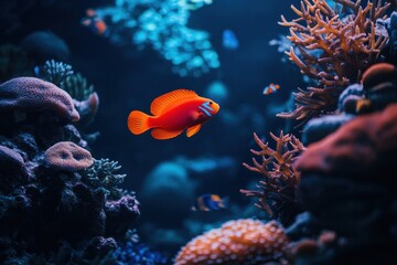 Obraz premium Orange Fish Swimming Through a Coral Reef