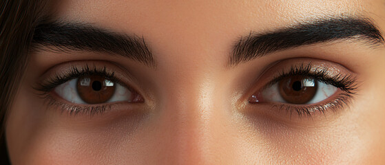 Fototapeta premium Closeup of Beautiful Brown Eyes with Defined Eyebrows