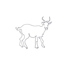 Goat on pasture in continuous line art drawing style.