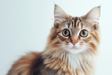 A beautiful cat in close-up. Cute cat on a white background. Pet. Animal care. Background with animals