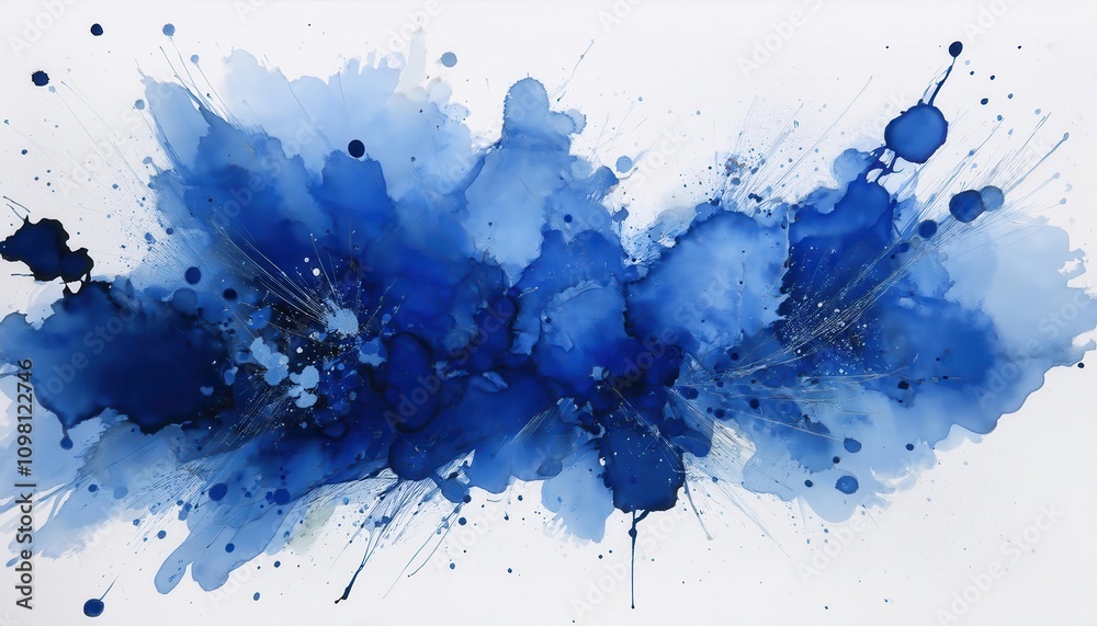 Poster Explosive Aesthetics. Vibrant Blue Abstract Ink Splash Representing Creativity, Freedom, and Dynamic Expression in Modern Art with Applications in Digital Design and Home Decor Concepts