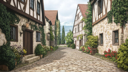 Fototapeta premium Picturesque European Village Street Scene