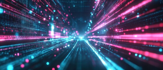 Obraz premium A vibrant digital tunnel with colorful light streaks representing data flow.