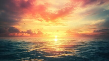 Fototapeta premium Fiery Sunset over Calm Ocean: A Serene Seascape