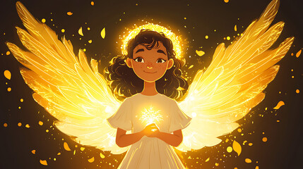  Illustration of a Christmas angel with golden wings and a glowing halo (2)