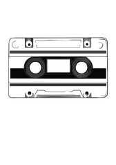 Obraz premium Highly Detailed Line Art of a Vintage Cassette Tape in Black and White for Retro Music and Design Concepts