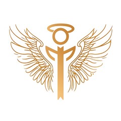 Fototapeta premium Linear sign - logo of a linear angel with wings isolated on white background