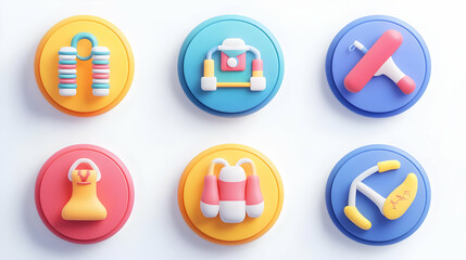 Colorful 3D Fitness Icons Illustration