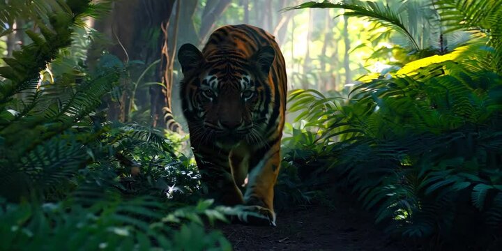 Elegant tiger prowling through the jungle, 4K Video