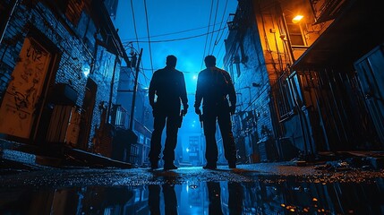 Shadowy Figures Face Off with Futuristic Weapons in City Alley