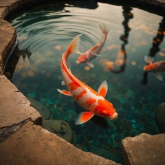 red and white koi in the pond