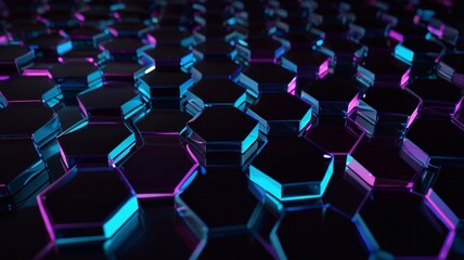 Fototapeta premium Futuristic Abstract Design with Glossy Hexagonal Shapes and Neon Glow