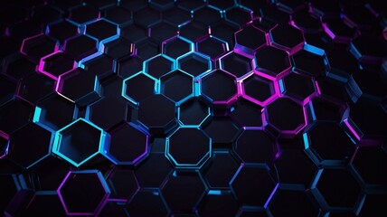 Fototapeta premium Futuristic Abstract Design with Glossy Hexagonal Shapes and Neon Glow