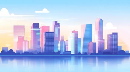 Fototapeta premium City Skyline Reflection Pastel Hues Peaceful Morning