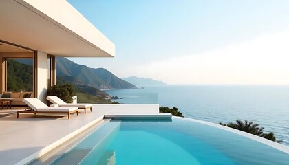 Obraz premium Luxury Beachfront Villa With Infinity Pool and Stunning Ocean View. Generator AI