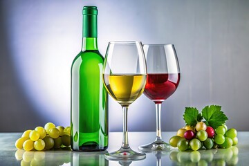 Obraz premium White wine cheers, red & green bottle style.