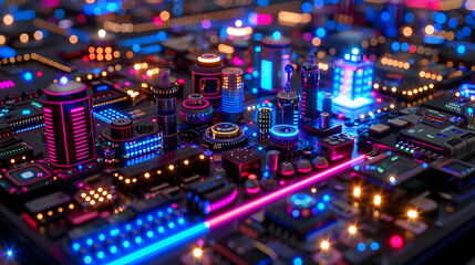 Obraz premium Cyberpunk Cityscape 3D Illustration