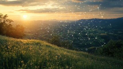 Obraz premium Sunset over rolling hills landscape