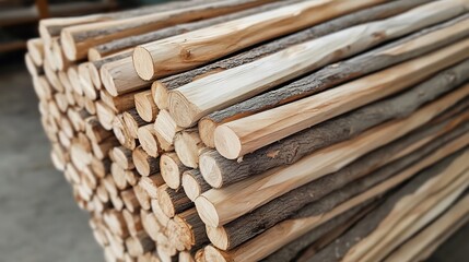 Stacks of raw timber with natural grain patterns in a workshop setting
