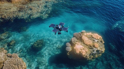 Obraz premium Underwater drone coral reef aerial view