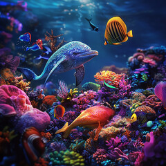 Obraz premium 3d rendered photos of Colors of the ocean and The Best Sea Animals and best creature of sea