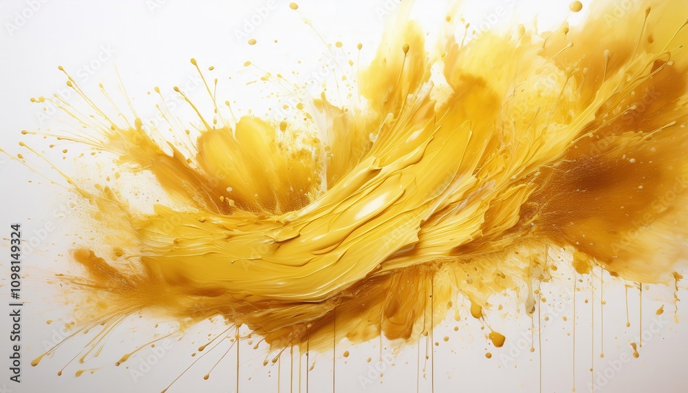 Poster Vivid Burst of Yellow Paint Exploding with Energy. Dynamic Expression of Creativity and Artistry Showcasing Abstract Motion and Vibrancy, Perfect for Design Inspiration or Marketing Campaigns