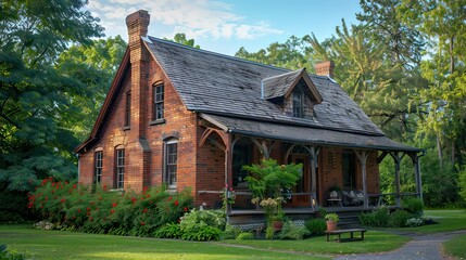 Fototapeta premium A rustic brick structure with detailed masonry and vintage charm.