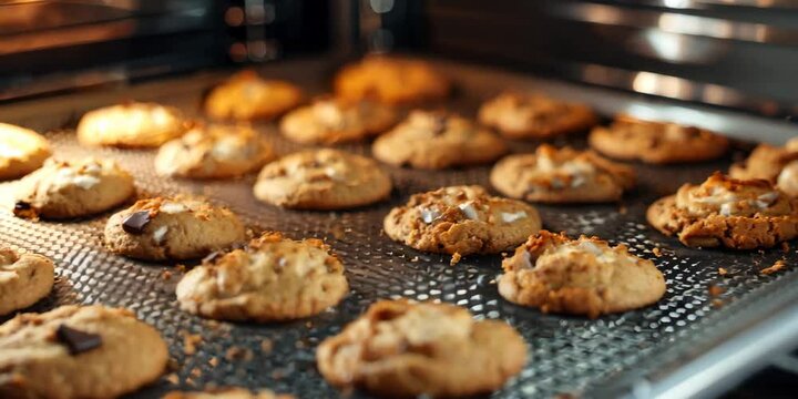 Baking sheet with cookies on the oven, 4K Video