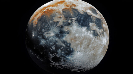 Naklejka premium Observing the rugged surface and unique color patterns of an extraterrestrial body in detail at night