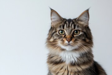 Obraz premium A beautiful cat in close-up. Cute cat on a white background. Pet. Animal care. Background with animals. A place for the text. A place to copy