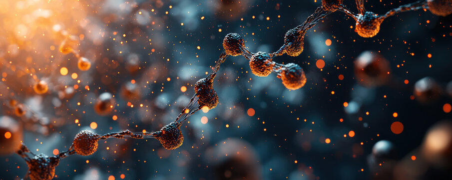 a swirling galaxy of interconnected neurons and DNA strands, A detailed visualization of molecular structures highlighting interaction and energy in a dynamic scientific environment.