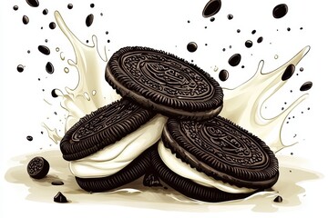 Cookies splashing in creamy milk	