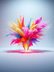 Explosion of coloured powder on a white surface with colourful sparks, explosive colour, white surface, colourful sparks, powdery blast, sparkles