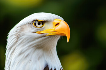 Fototapeta premium Majestic Eagle Portrait, stunning close-up of a regal eagle with intricate feather details, vibrant colors, and captivating gaze, ideal for wallpapers.