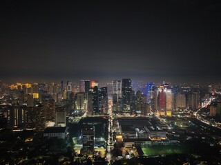 Obraz premium Drone Shot Night City Skyline