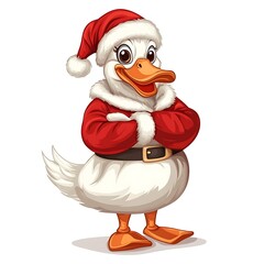Christmas Santa duck adult cartoon isolated on white