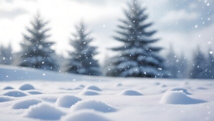 Fototapeta premium Snowy landscape with falling snowflakes created using AI Generative Technology