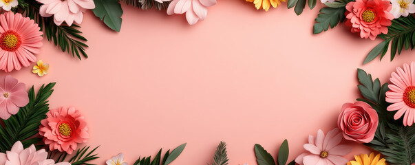 Obraz premium Spring blooms encircle vibrant 3D design, emphasizing foreground with ample space for text, ultra HD quality enhances visual appeal.