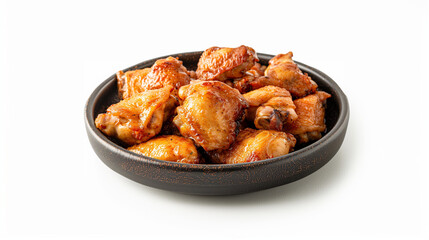 Fototapeta premium Crispy baked chicken thighs piled in a rustic bowl on a white background