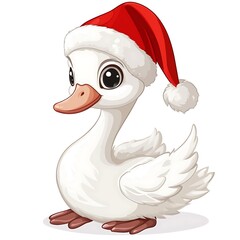 Cartoon Santa swan cygnet isolated on a white background.