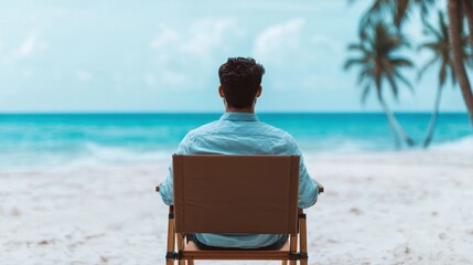 Fototapeta premium Person relaxing on the beach by the ocean.