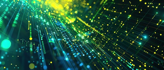 Obraz premium Abstract visualization of dynamic particles in motion, representing data flow and energy.