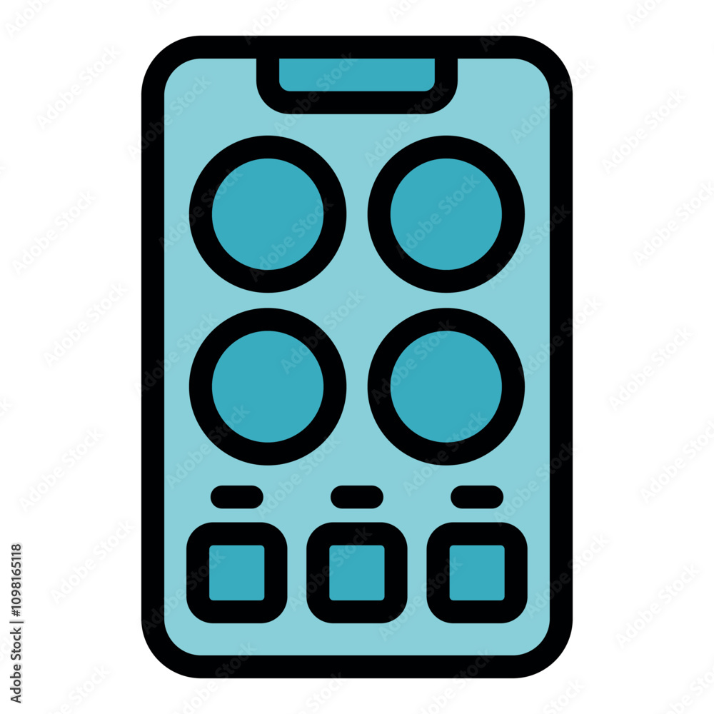 Poster mobile phone screen displaying control panel interface with round dials and rectangular buttons, sug
