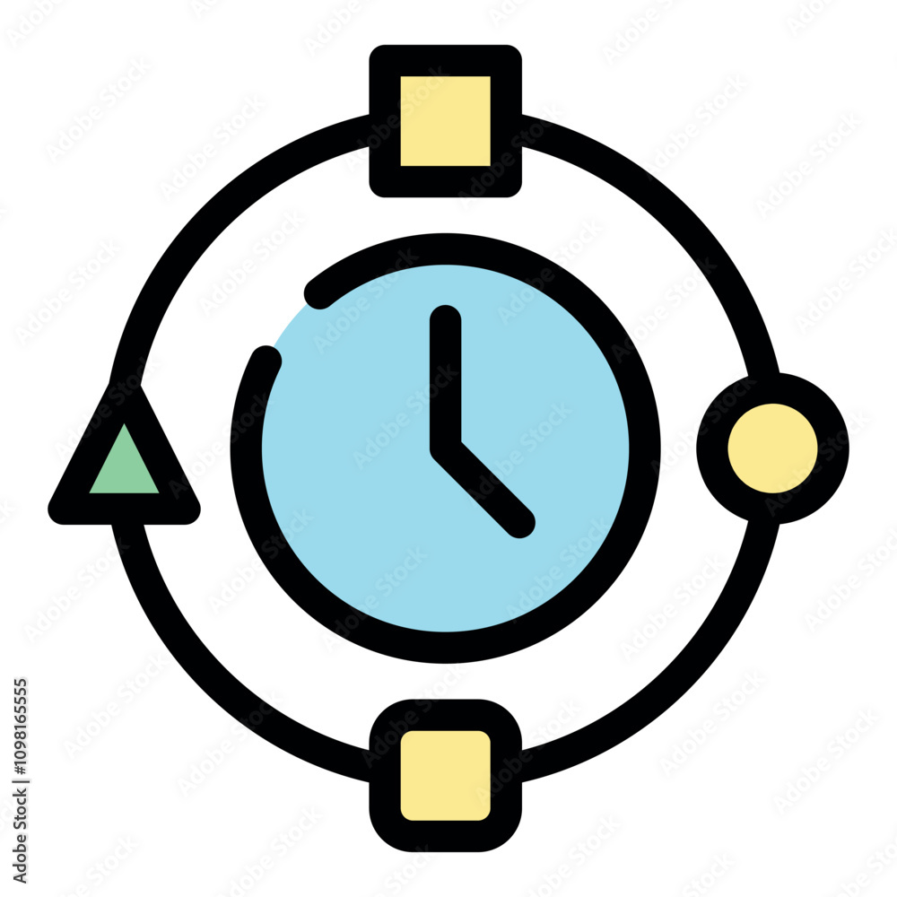 Poster circular workflow process showing project management with clock and milestones