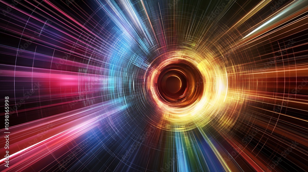 Aufkleber Vibrant Multicolored Light Tunnel with Radiant Motion Effect and Abstract Energy : Generative AI