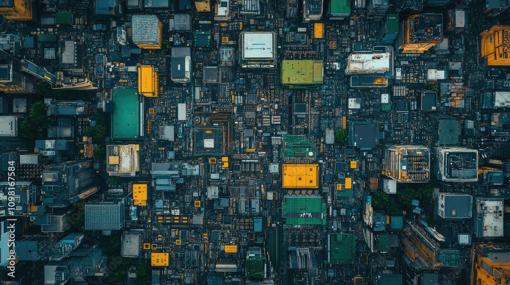 Poster a bird's-eye view of circuit boards, emphasizing the need for electronic waste recycling and the eco