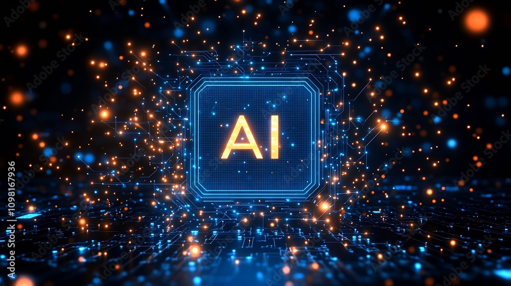 Aufkleber Futuristic AI Technology Concept with Glowing Circuit Board Elements : Generative AI